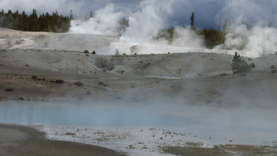 Mounds and mist, Norris Geyser Basin, Yellowstone National Park, Wyoming.