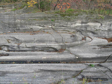 Sickle-shaped erosion marks, Kelleys Island Glacial Grooves, Ohio.