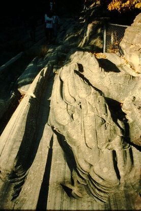 Sun highlights fine erosion marks, Kelleys Island Glacial Grooves, Ohio.