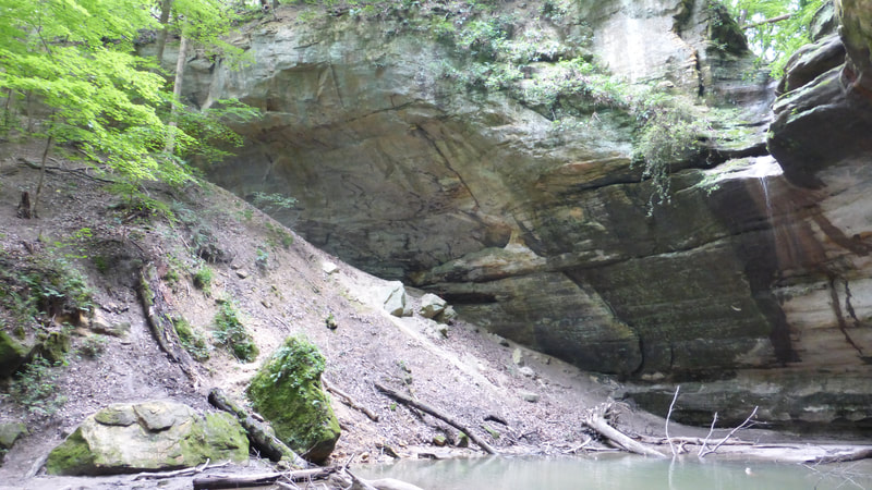 Waterfall lip and sandstone debris pile, Ottawa Canyon, Starved Rock State Park, Illinois.