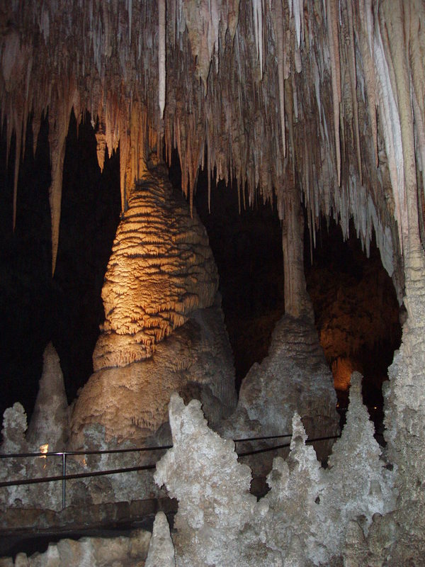 Stalactites and stalagmites in the Big Room, Carlsbad Cavern